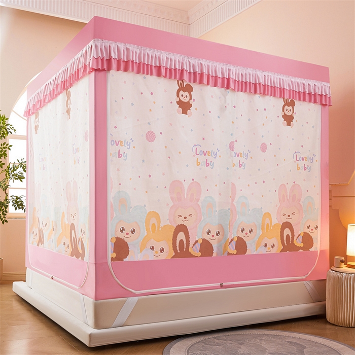 91家纺网 家纺一手货源 找家纺 浪幔纱蚊帐 2025新款A类可拆卸床单全底防摔蚊帐遮光床帘一体式回底拉链坐床 可爱乐园【回底款】