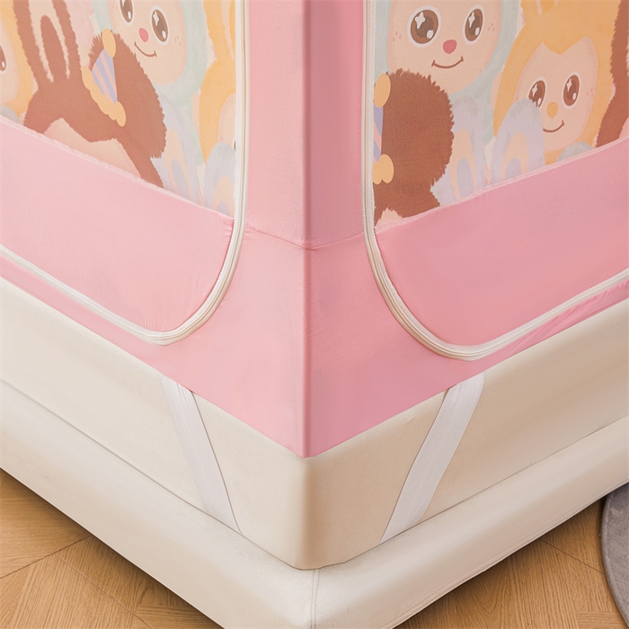 91家纺网 家纺一手货源 找家纺 浪幔纱蚊帐 2025新款A类可拆卸床单全底防摔蚊帐遮光床帘一体式回底拉链坐床 可爱乐园【回底款】