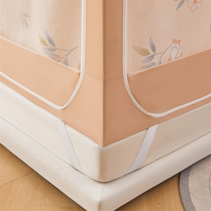 91家纺网 家纺一手货源 找家纺 浪幔纱蚊帐 2025新款A类可拆卸床单全底防摔蚊帐遮光床帘一体式回底拉链坐床 森林灵狐【回底款】