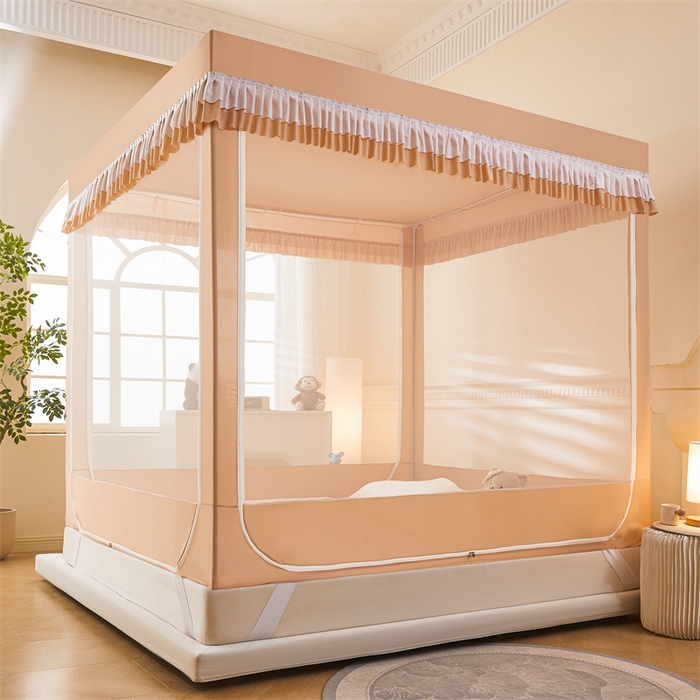 91家纺网 家纺一手货源 找家纺 浪幔纱蚊帐 2025新款A类可拆卸床单全底防摔蚊帐遮光床帘一体式回底拉链坐床 森林灵狐【回底款】