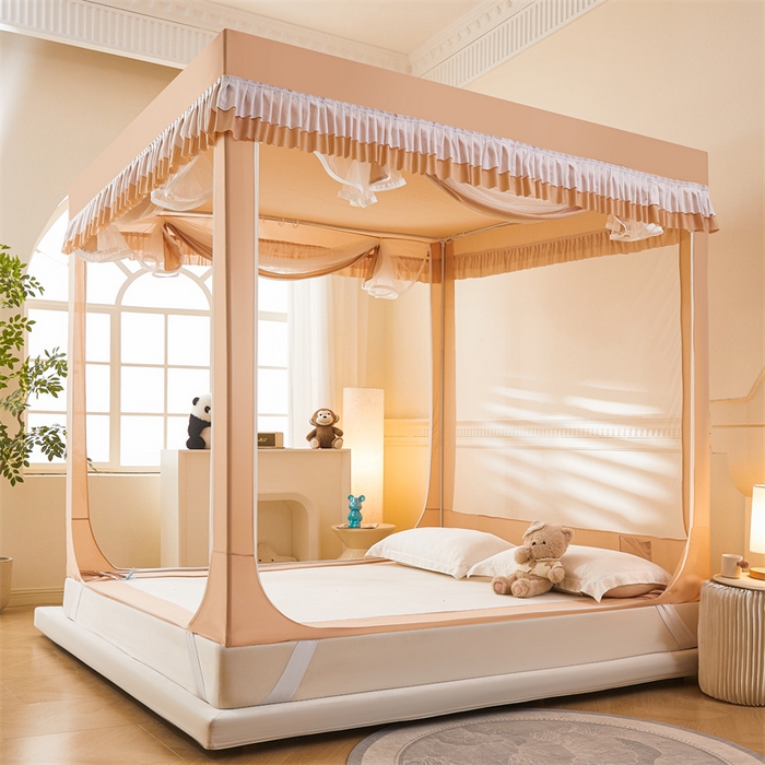 91家纺网 家纺一手货源 找家纺 浪幔纱蚊帐 2025新款A类可拆卸床单全底防摔蚊帐遮光床帘一体式回底拉链坐床 森林灵狐【回底款】