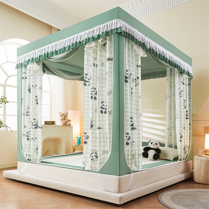 91家纺网 家纺一手货源 找家纺 浪幔纱蚊帐 2025新款A类可拆卸床单全底防摔蚊帐遮光床帘一体式回底拉链坐床 岁岁平安【回底款】