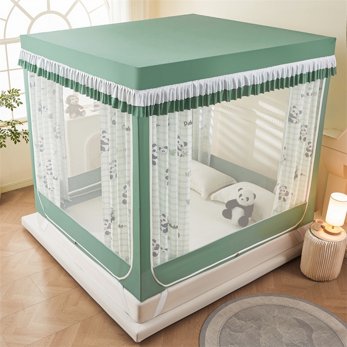 91家纺网 家纺一手货源 找家纺 浪幔纱蚊帐 2025新款A类可拆卸床单全底防摔蚊帐遮光床帘一体式回底拉链坐床 岁岁平安【回底款】