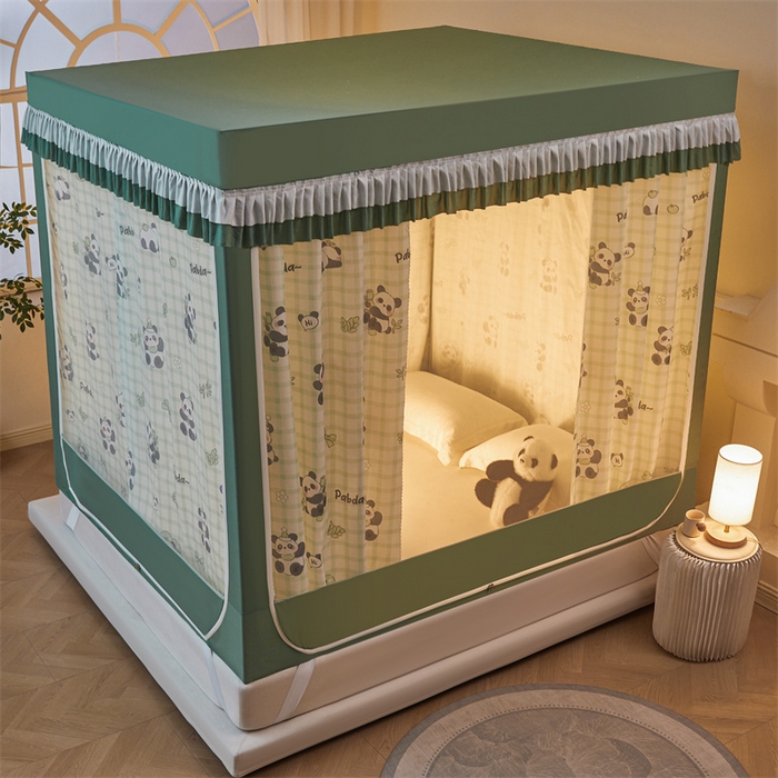 91家纺网 家纺一手货源 找家纺 浪幔纱蚊帐 2025新款A类可拆卸床单全底防摔蚊帐遮光床帘一体式回底拉链坐床 岁岁平安【回底款】