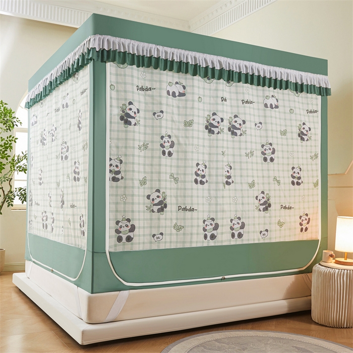 91家纺网 家纺一手货源 找家纺 浪幔纱蚊帐 2025新款A类可拆卸床单全底防摔蚊帐遮光床帘一体式回底拉链坐床 岁岁平安【回底款】