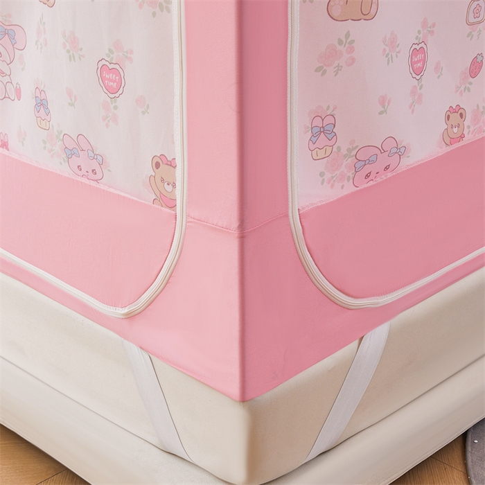 91家纺网 家纺一手货源 找家纺 浪幔纱蚊帐 2025新款A类可拆卸床单全底防摔蚊帐遮光床帘一体式回底拉链坐床 甜心乐蒂【回底款】