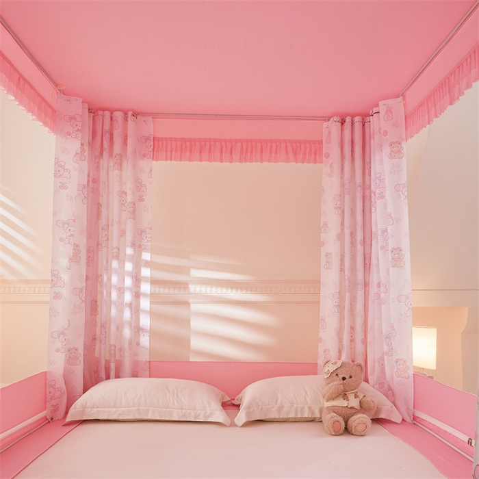 91家纺网 家纺一手货源 找家纺 浪幔纱蚊帐 2025新款A类可拆卸床单全底防摔蚊帐遮光床帘一体式回底拉链坐床 甜心乐蒂【回底款】