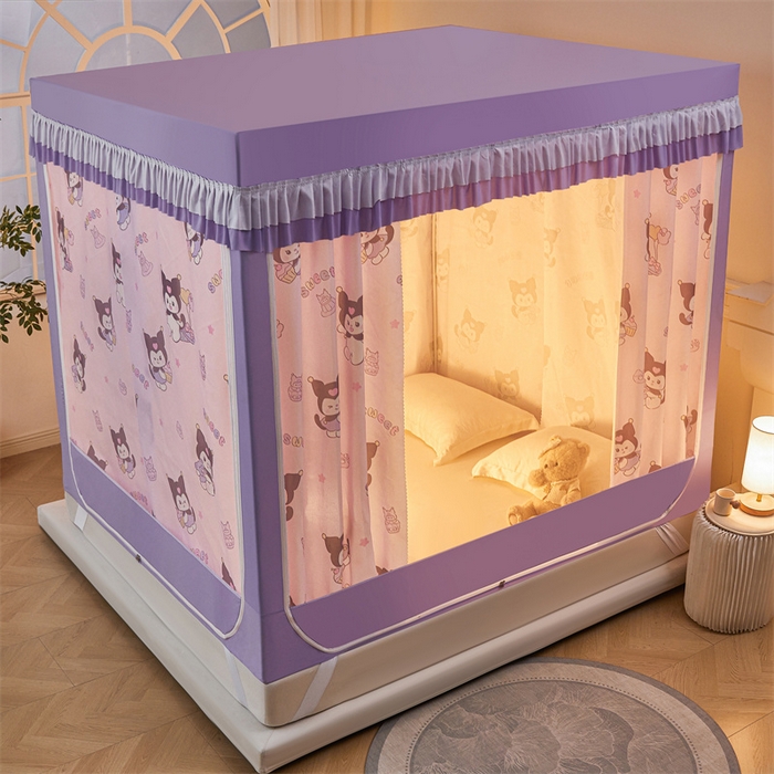 91家纺网 家纺一手货源 找家纺 浪幔纱蚊帐 2025新款A类可拆卸床单全底防摔蚊帐遮光床帘一体式回底拉链坐床 甜心洛米【回底款】