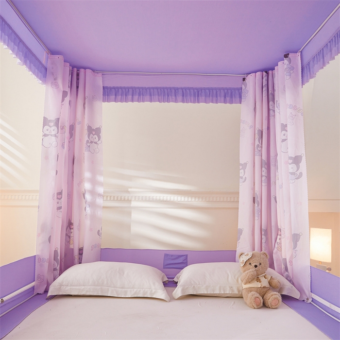 91家纺网 家纺一手货源 找家纺 浪幔纱蚊帐 2025新款A类可拆卸床单全底防摔蚊帐遮光床帘一体式回底拉链坐床 甜心洛米【回底款】