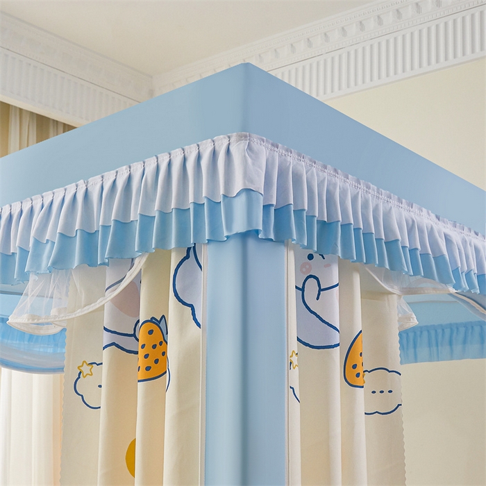 91家纺网 家纺一手货源 找家纺 浪幔纱蚊帐 2025新款A类可拆卸床单全底防摔蚊帐遮光床帘一体式回底拉链坐床 星月小兔【回底款】