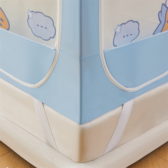 91家纺网 家纺一手货源 找家纺 浪幔纱蚊帐 2025新款A类可拆卸床单全底防摔蚊帐遮光床帘一体式回底拉链坐床 星月小兔【回底款】