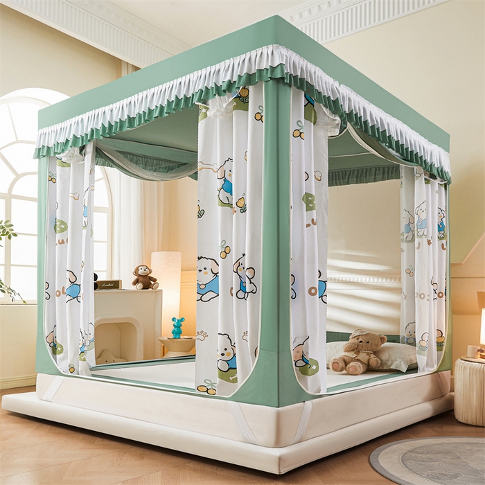 91家纺网 家纺一手货源 找家纺 浪幔纱蚊帐 2025新款A类可拆卸床单全底防摔蚊帐遮光床帘一体式回底拉链坐床 幸运狗【回底款】