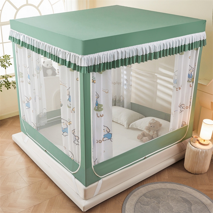 91家纺网 家纺一手货源 找家纺 浪幔纱蚊帐 2025新款A类可拆卸床单全底防摔蚊帐遮光床帘一体式回底拉链坐床 幸运狗【回底款】