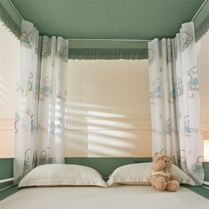 91家纺网 家纺一手货源 找家纺 浪幔纱蚊帐 2025新款A类可拆卸床单全底防摔蚊帐遮光床帘一体式回底拉链坐床 幸运狗【回底款】