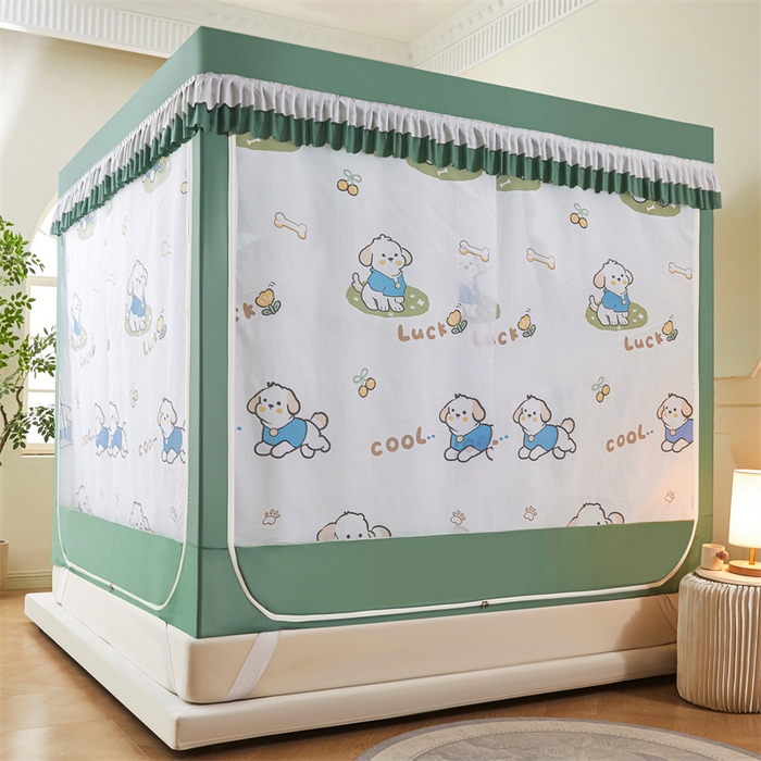 91家纺网 家纺一手货源 找家纺 浪幔纱蚊帐 2025新款A类可拆卸床单全底防摔蚊帐遮光床帘一体式回底拉链坐床 幸运狗【回底款】