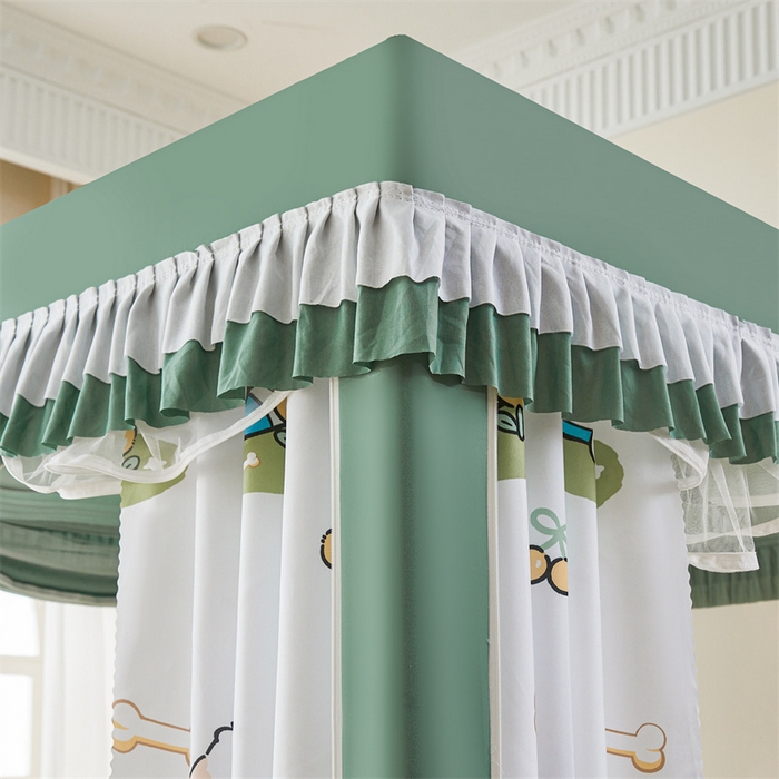 91家纺网 家纺一手货源 找家纺 浪幔纱蚊帐 2025新款A类可拆卸床单全底防摔蚊帐遮光床帘一体式回底拉链坐床 幸运狗【回底款】