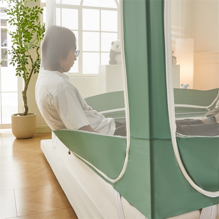 91家纺网 家纺一手货源 找家纺 浪幔纱蚊帐 2025新款A类可拆卸床单全底防摔蚊帐遮光床帘一体式回底拉链坐床 橄榄绿【回底款】