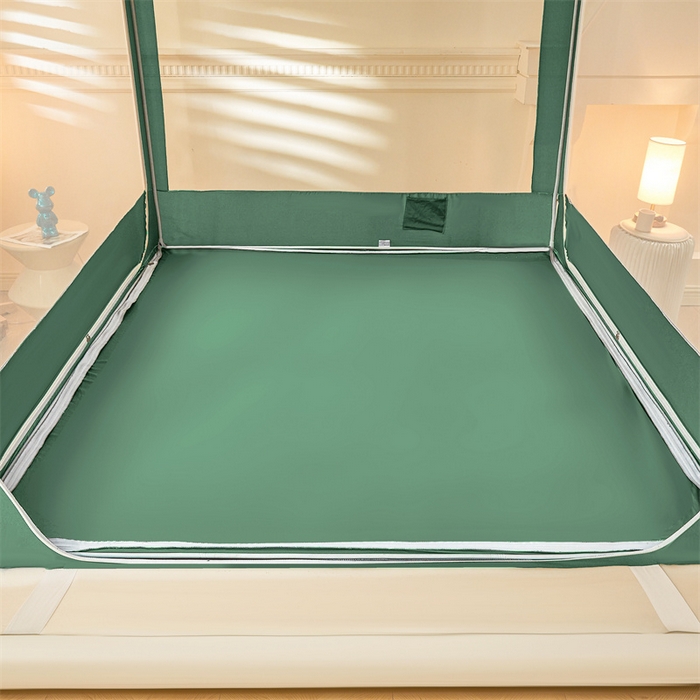 91家纺网 家纺一手货源 找家纺 浪幔纱蚊帐 2025新款A类可拆卸床单全底防摔蚊帐遮光床帘一体式回底拉链坐床 橄榄绿【回底款】