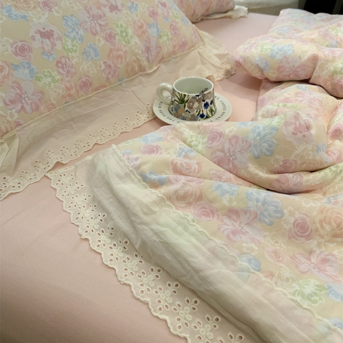 91家纺网 家纺一手货源 找家纺 （总）眠博士2025新款双层纱印花花边夏被花卉系列 