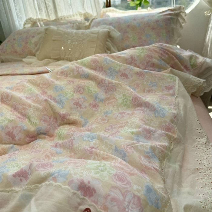 91家纺网 家纺一手货源 找家纺 （总）眠博士2025新款双层纱印花花边夏被花卉系列 