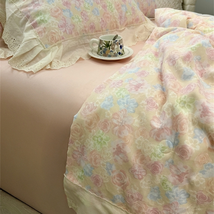 91家纺网 家纺一手货源 找家纺 （总）眠博士2025新款双层纱印花花边夏被花卉系列 