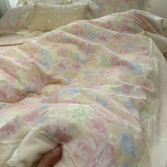 91家纺网 家纺一手货源 找家纺 （总）眠博士2025新款双层纱印花花边夏被花卉系列 