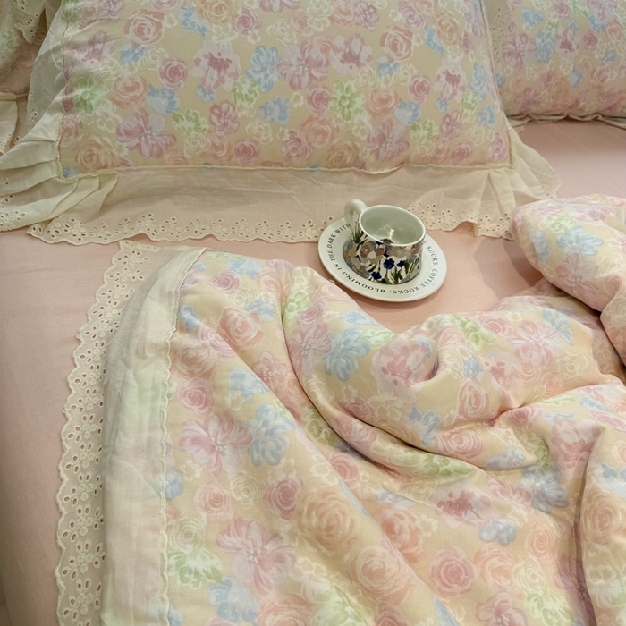 （总）眠博士2025新款双层纱印花花边夏被花卉系列 