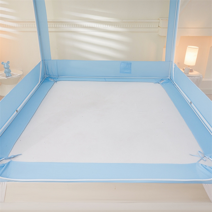 91家纺网 家纺一手货源 找家纺 浪幔纱蚊帐 2025新款A类可拆卸床单全底防摔蚊帐遮光床帘一体式回底拉链坐床 舒亚蓝【回底款】