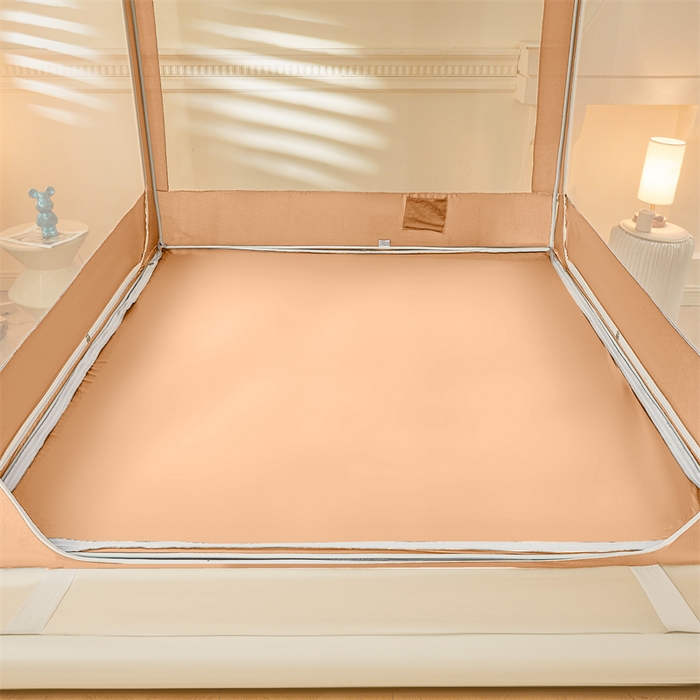 91家纺网 家纺一手货源 找家纺 浪幔纱蚊帐 2025新款A类可拆卸床单全底防摔蚊帐遮光床帘一体式回底拉链坐床 心意橙【回底款】