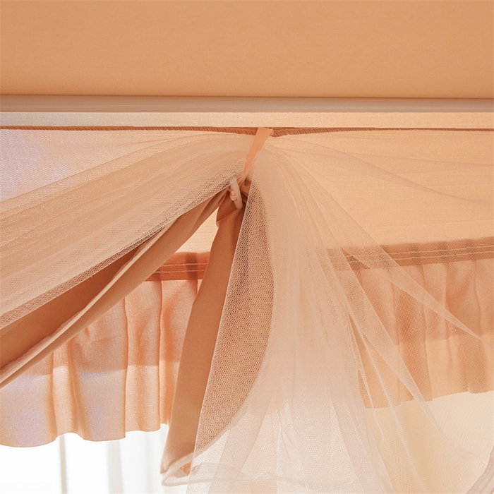 91家纺网 家纺一手货源 找家纺 浪幔纱蚊帐 2025新款A类可拆卸床单全底防摔蚊帐遮光床帘一体式回底拉链坐床 心意橙【回底款】
