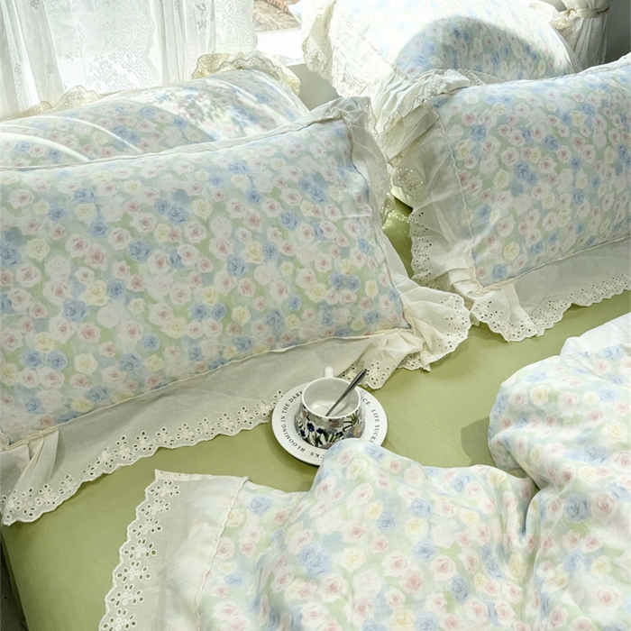 91家纺网 家纺一手货源 找家纺 眠博士2025新款双层纱印花花边夏被花卉系列  夏被-薄雾玫瑰