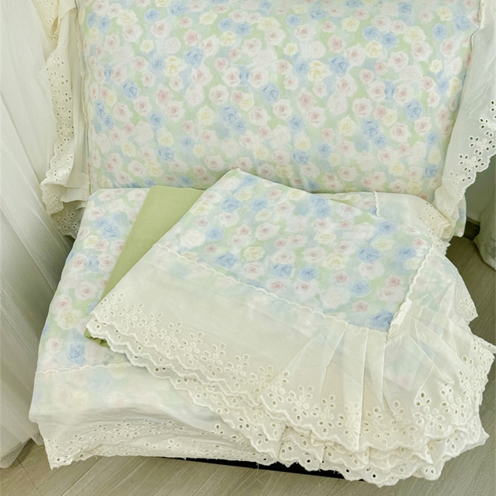 91家纺网 家纺一手货源 找家纺 眠博士2025新款双层纱印花花边夏被花卉系列  夏被-薄雾玫瑰