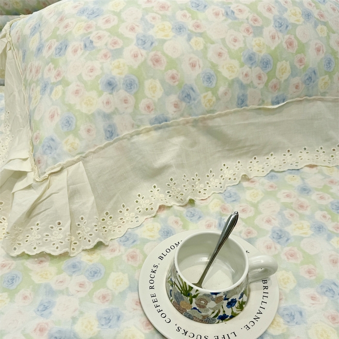 91家纺网 家纺一手货源 找家纺 眠博士2025新款双层纱印花花边夏被花卉系列  夏被-薄雾玫瑰