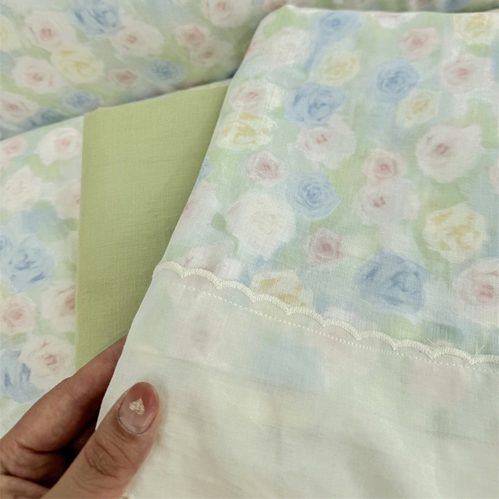 91家纺网 家纺一手货源 找家纺 眠博士2025新款双层纱印花花边夏被花卉系列  夏被-薄雾玫瑰