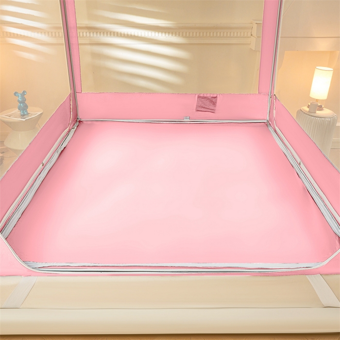 91家纺网 家纺一手货源 找家纺 浪幔纱蚊帐 2025新款A类可拆卸床单全底防摔蚊帐遮光床帘一体式回底拉链坐床 樱花粉【回底款】