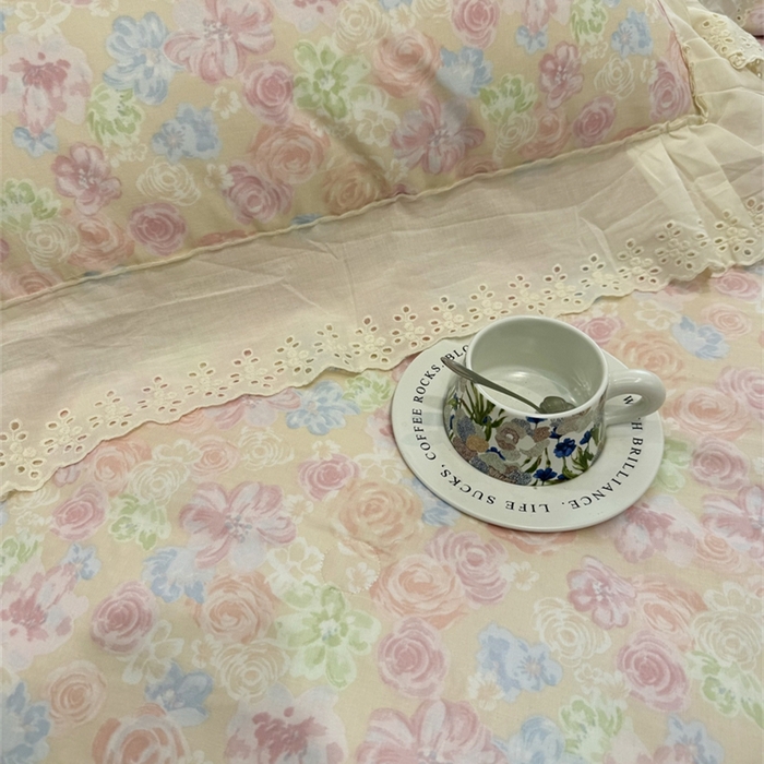 91家纺网 家纺一手货源 找家纺 眠博士2025新款双层纱印花花边夏被花卉系列  夏被-梨落