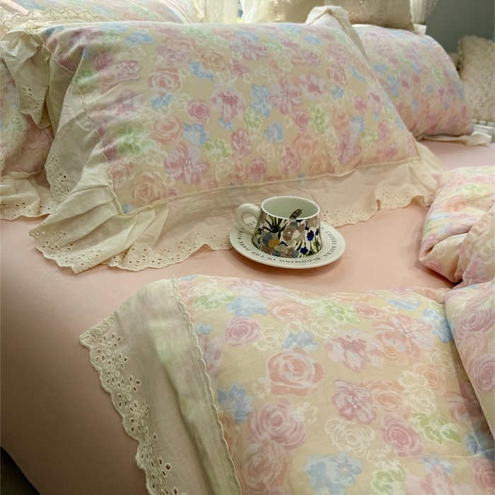 91家纺网 家纺一手货源 找家纺 眠博士2025新款双层纱印花花边夏被花卉系列  夏被-梨落