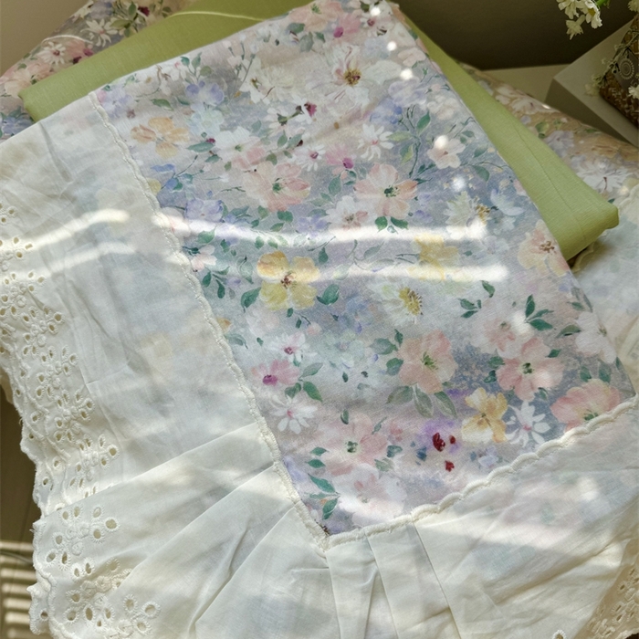 91家纺网 家纺一手货源 找家纺 眠博士2025新款双层纱印花花边夏被花卉系列  夏被-楼兰