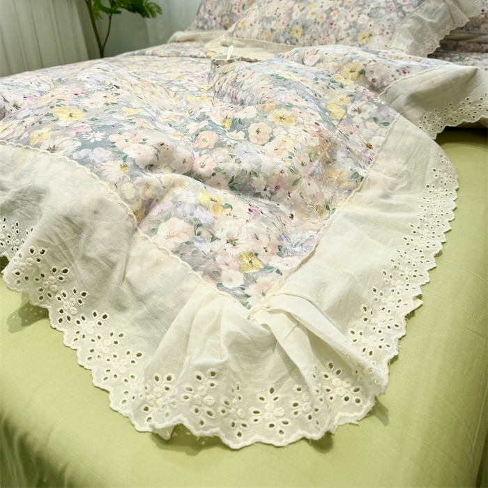 91家纺网 家纺一手货源 找家纺 眠博士2025新款双层纱印花花边夏被花卉系列  夏被-楼兰