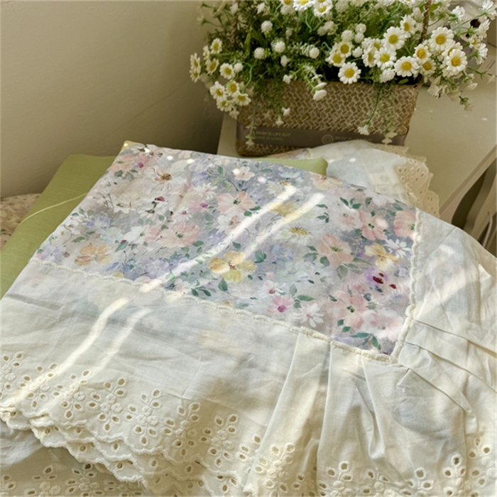 91家纺网 家纺一手货源 找家纺 眠博士2025新款双层纱印花花边夏被花卉系列  夏被-楼兰