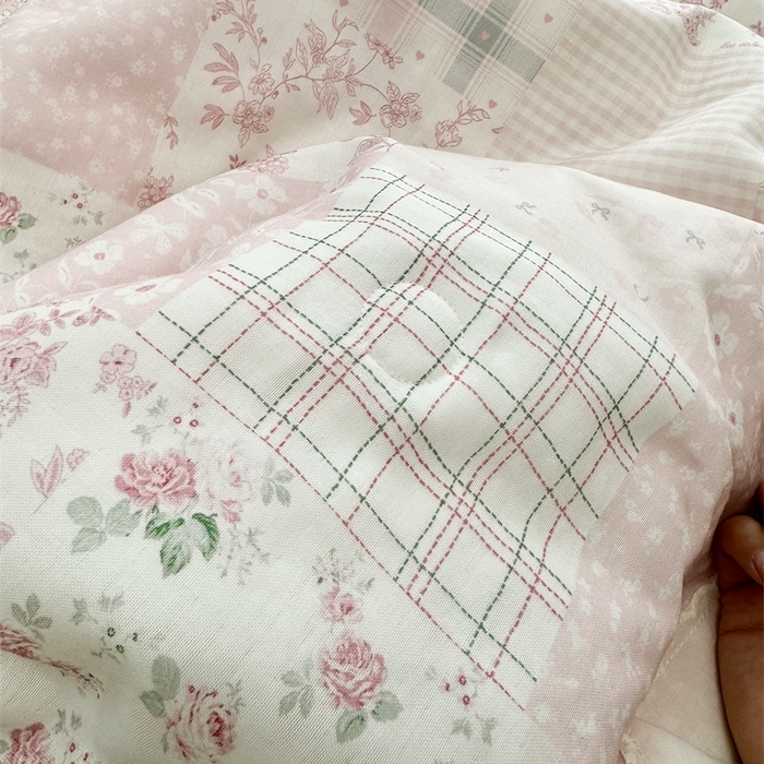 91家纺网 家纺一手货源 找家纺 眠博士2025新款双层纱印花花边夏被花卉系列  夏被-纳福