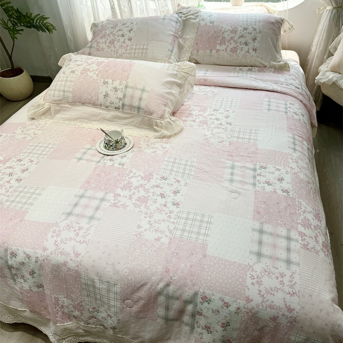 91家纺网 家纺一手货源 找家纺 眠博士2025新款双层纱印花花边夏被花卉系列  夏被-纳福