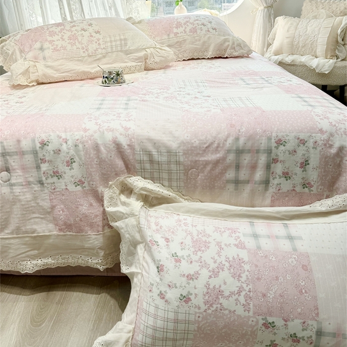 91家纺网 家纺一手货源 找家纺 眠博士2025新款双层纱印花花边夏被花卉系列  夏被-纳福