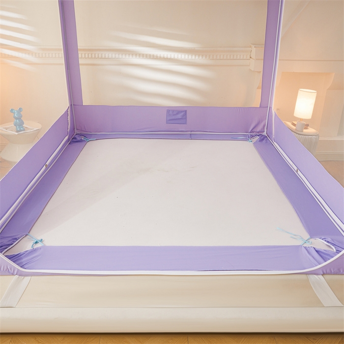91家纺网 家纺一手货源 找家纺 浪幔纱蚊帐 2025新款A类可拆卸床单全底防摔蚊帐遮光床帘一体式回底拉链坐床 优雅紫【回底款】