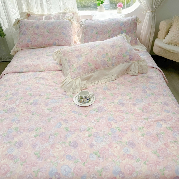 91家纺网 家纺一手货源 找家纺 眠博士2025新款双层纱印花花边夏被花卉系列  夏被-甜美梦境