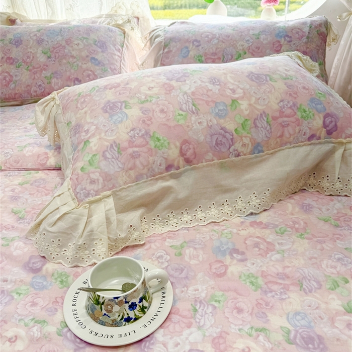 91家纺网 家纺一手货源 找家纺 眠博士2025新款双层纱印花花边夏被花卉系列  夏被-甜美梦境