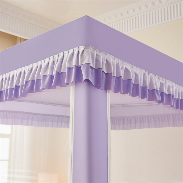 91家纺网 家纺一手货源 找家纺 浪幔纱蚊帐 2025新款A类可拆卸床单全底防摔蚊帐遮光床帘一体式回底拉链坐床 优雅紫【回底款】