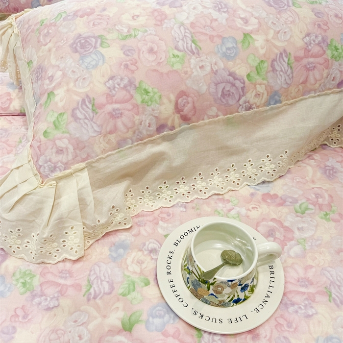 91家纺网 家纺一手货源 找家纺 眠博士2025新款双层纱印花花边夏被花卉系列  夏被-甜美梦境