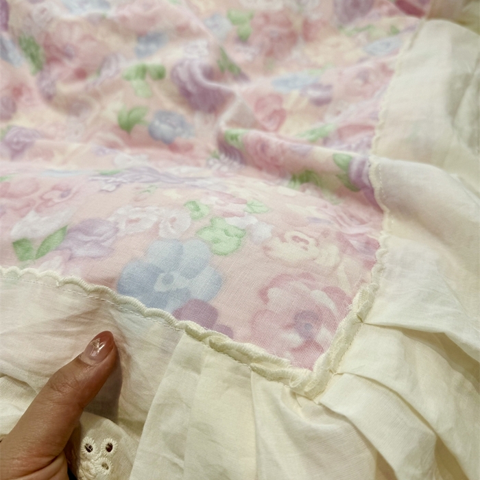 91家纺网 家纺一手货源 找家纺 眠博士2025新款双层纱印花花边夏被花卉系列  夏被-甜美梦境
