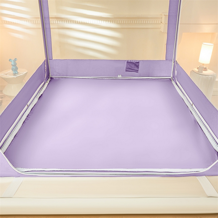 91家纺网 家纺一手货源 找家纺 浪幔纱蚊帐 2025新款A类可拆卸床单全底防摔蚊帐遮光床帘一体式回底拉链坐床 优雅紫【回底款】